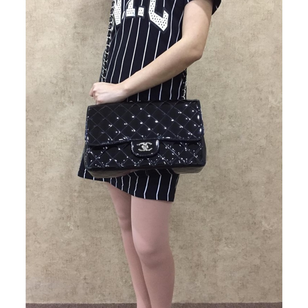 CHANEL PATENT LEATHER QUILTED CLASSIC JUMBO SINGLE FLAP BAG, Luxury, Wallets on Carousell