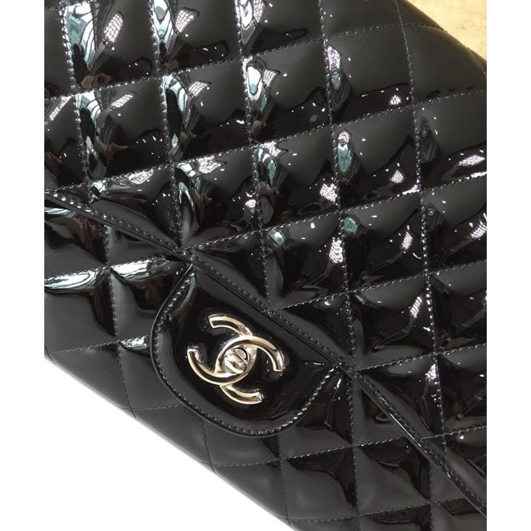CHANEL PATENT LEATHER QUILTED CLASSIC JUMBO SINGLE FLAP BAG