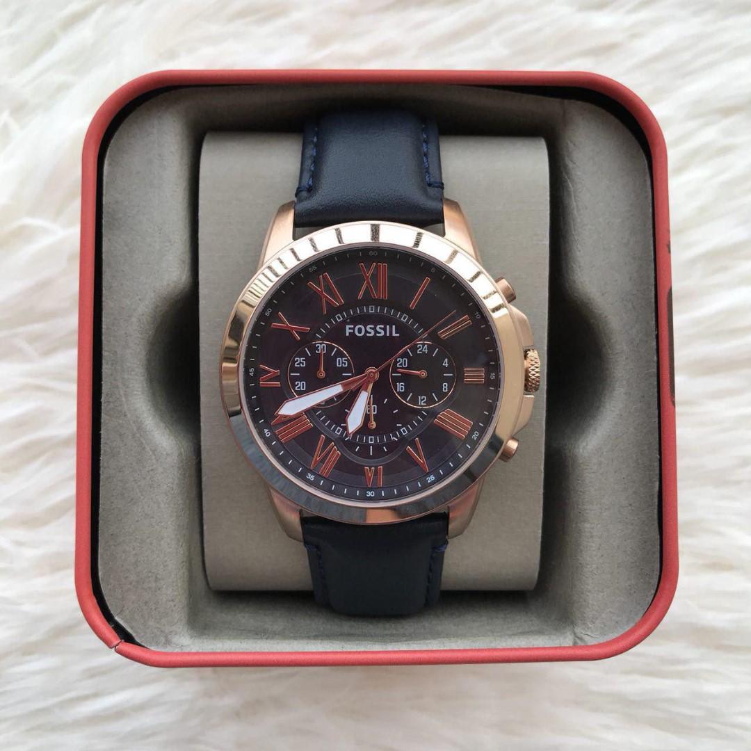 Fossil FS4835P Grant Chronograph Navy Leather Watch
