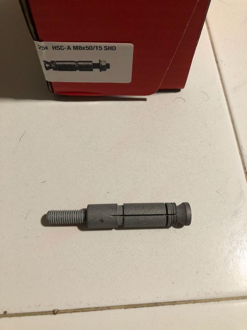 HILTI WALL ANCHOR FASTENER (UNDERCUT ANCHOR) (Category: Home Improvement Tools & Accessories) located in Singapore. Submitted by iksyx (Listing ID 165760104, Image 1). Description: Price is per piece 1 box contains 25 pieces Material: steel, 8.8 grade, zinc plated (min. 5 micrometer) Head configuration: externally threaded Max fixture thickness @ standard embedding depth: 15mm.