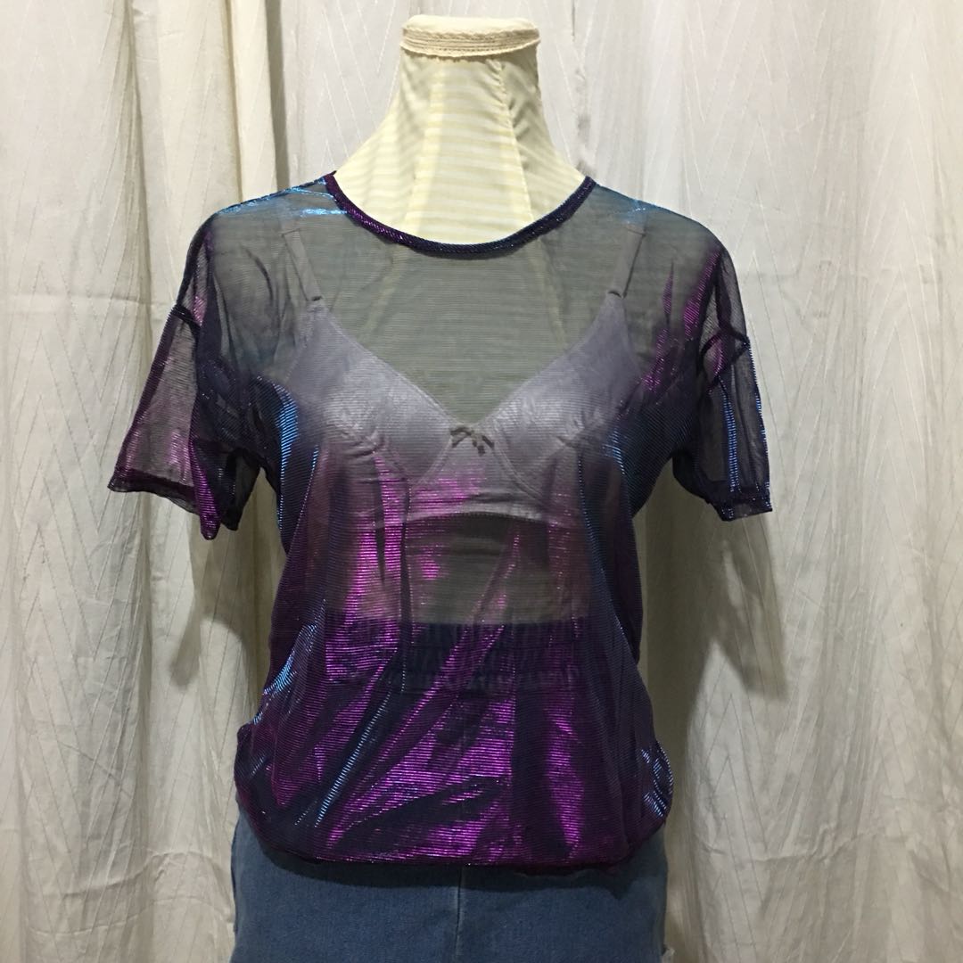 H&m shimmering mesh top 2025