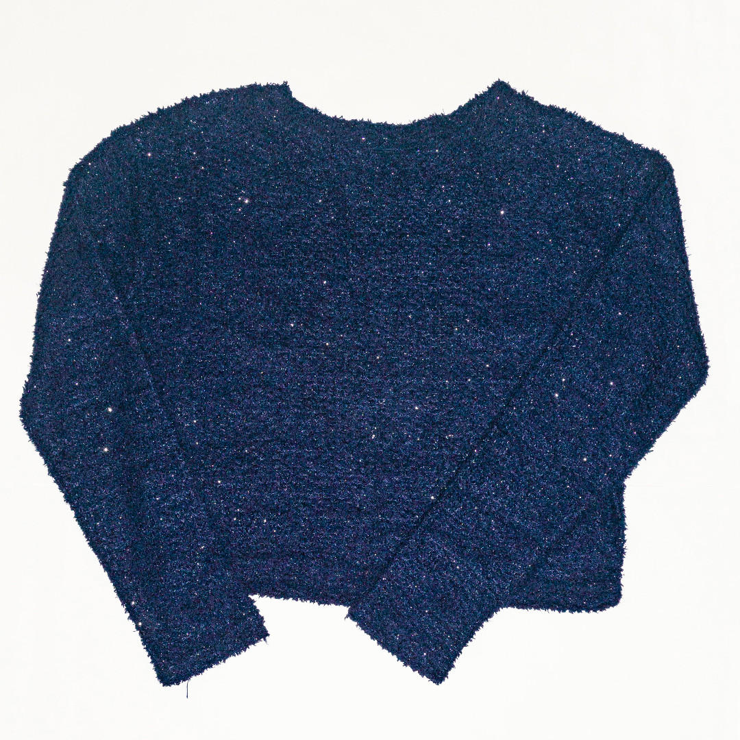 H&M Sparkly Dark Blue Sweater (Category: Others Tops) located in Makati City. Submitted by kateserrano (Listing ID 172826953, Image 1). Description: used once in Japan RFS: might need to move out of my apartment #hm299 #garagesale4 #dealinmakati #makati2019 #newme2019 #carou300 #MrSpeedyCarousell #inMakati #workfromhome #DIYfromhome.