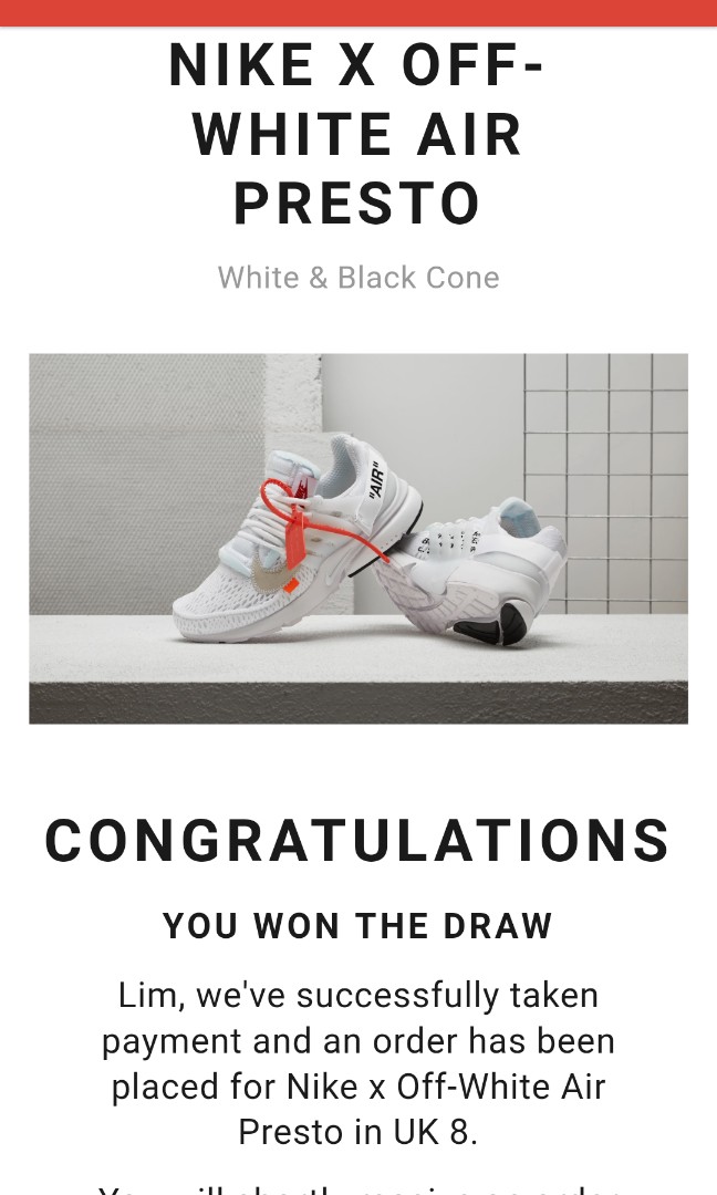 Nike X Off White Presto White 2018 Uk8 Men S Fashion Footwear