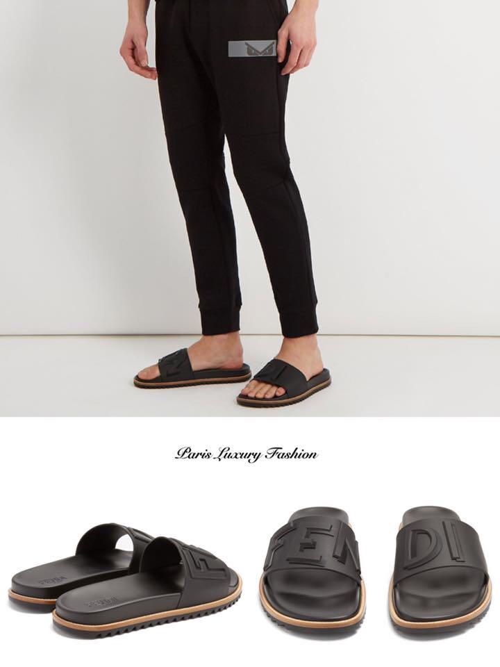Ready Stock Fendi Black Rubber Slides Men s Fashion Footwear