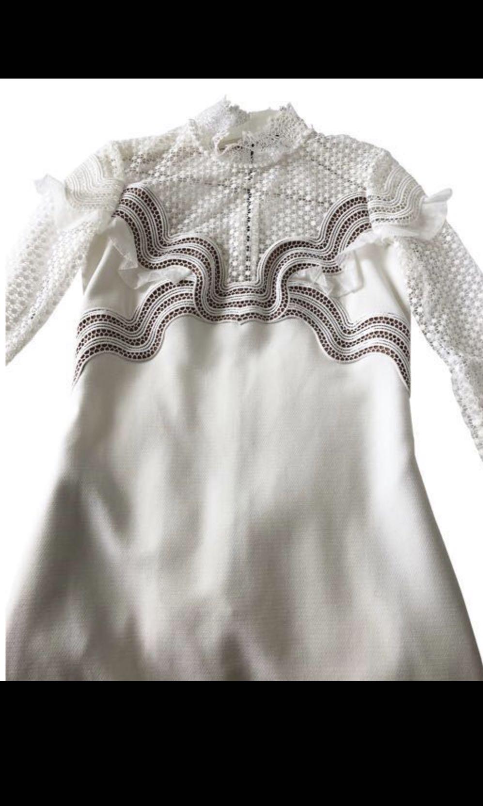 chinese dress ladies Self-Portrait Wave Guipure Frill Mini Dress - BOPF