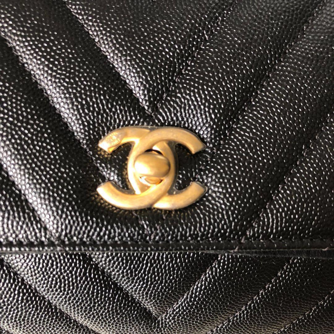 Chanel Mini Coco Handle Flap Bag Black Chevron Caviar Leather Gold  Hardware, Luxury, Bags & Wallets on Carousell