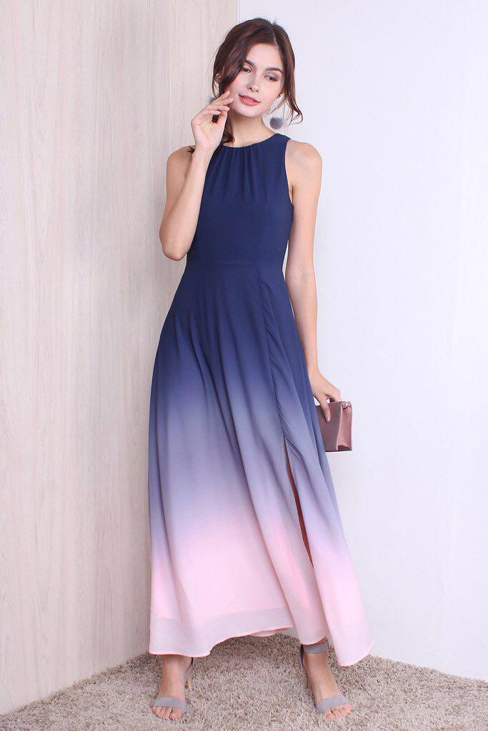 Gradient Navy Blue Pink Maxi Dress - Gabriella Ombré, Women's Fashion,  Muslimah Fashion, Dresses on Carousell