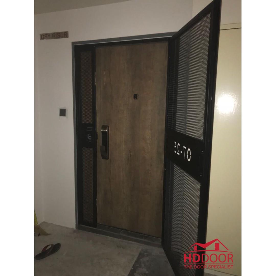 Hdb Mild Steel Gate Laminate Main Door Digital Lock Bundle