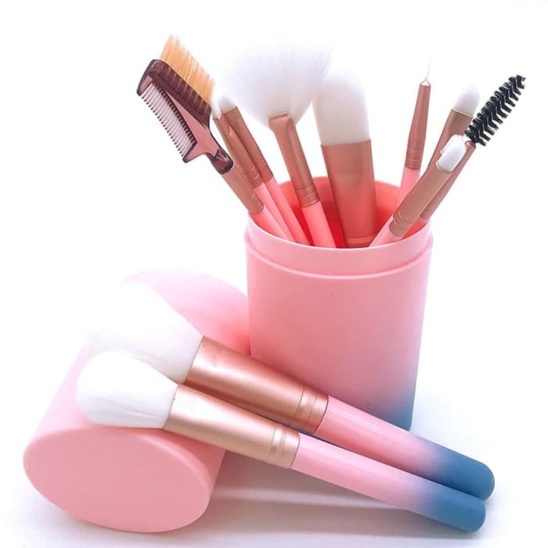 JUAL KUAS MAKE UP GRADASI PINK BIRU ISI 12 PCS MURAH Health
