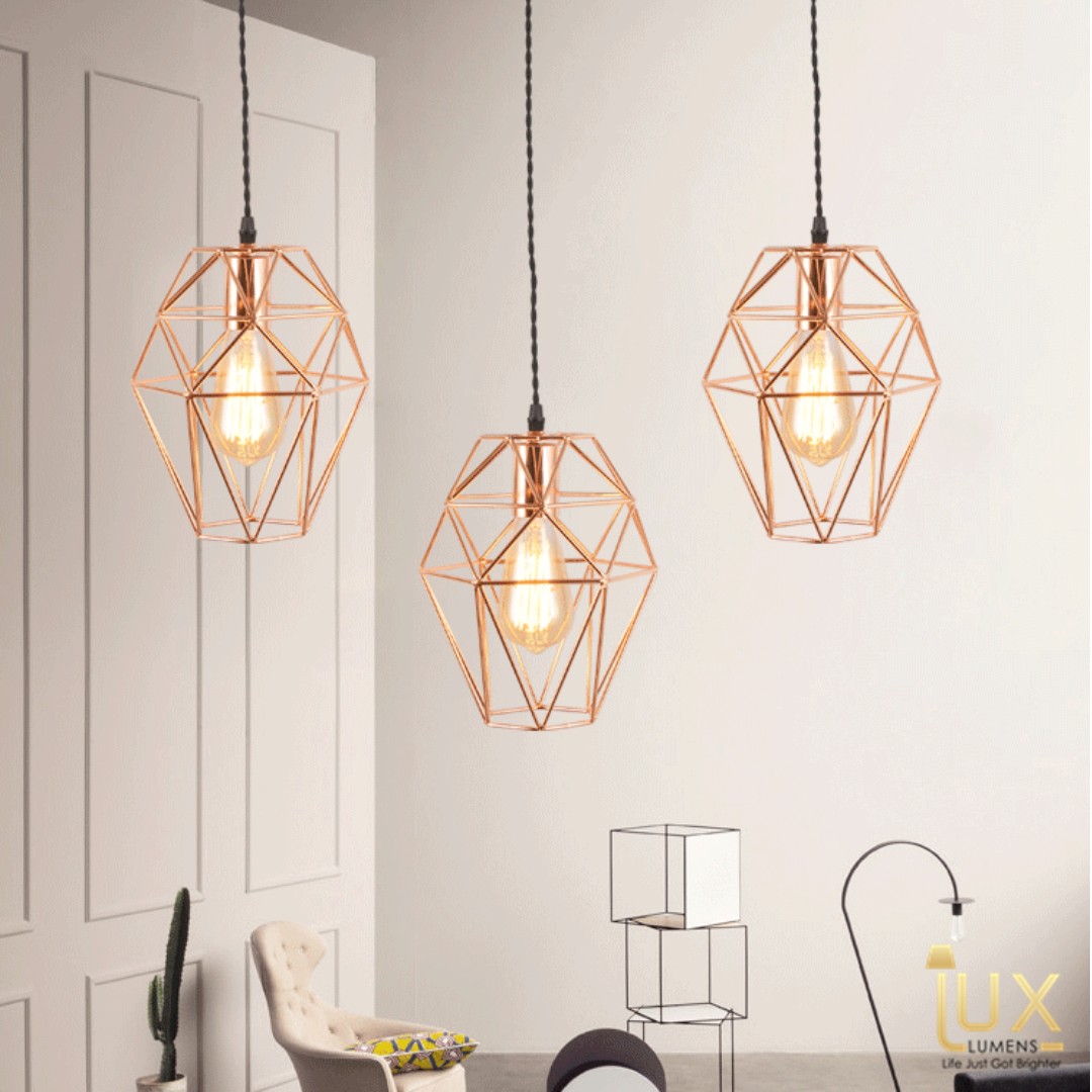 Gold Cage Pendant Light minimalist rose gold caged pendant light 3 furniture home decor lighting supplies on carousell