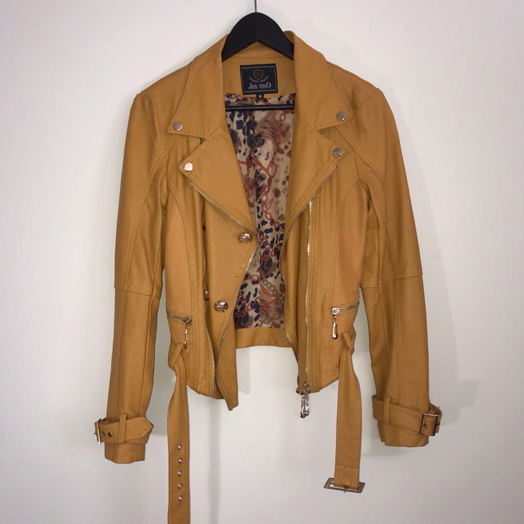mustard colour leather jacket