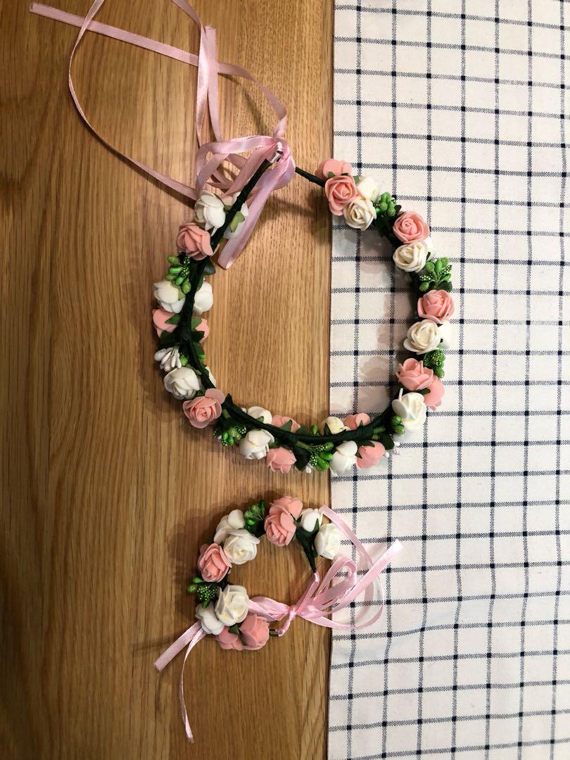 Wedding Flower Garland With Wrist Band Women S Fashion