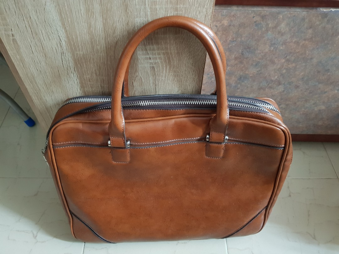 Zara double zip brown briefcase with 