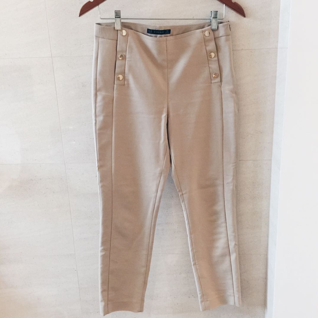 Zara Gold Button Pants (side zip 
