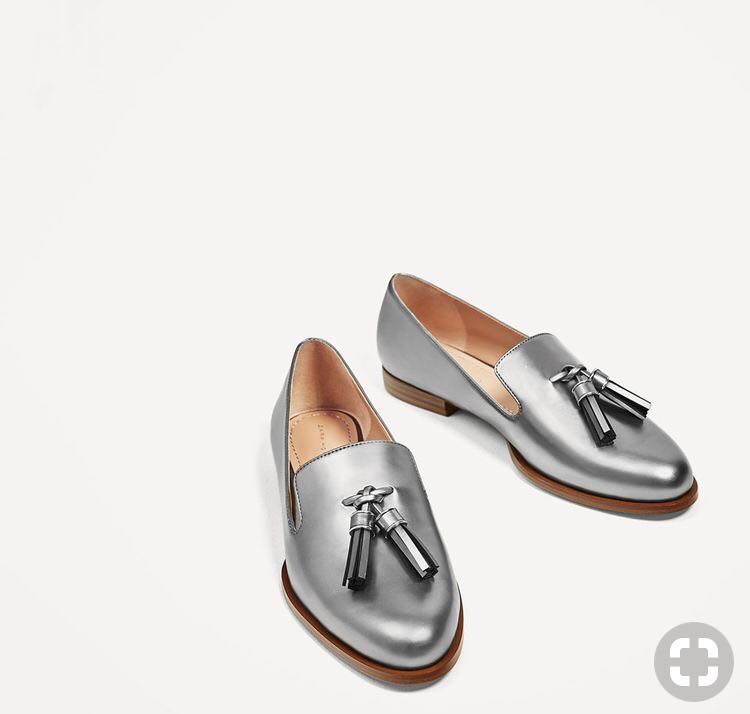 Zara Silver Tassels Loafers, Women's 
