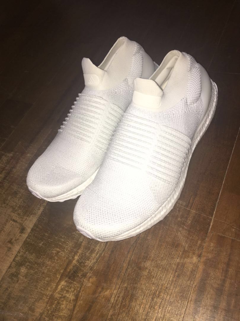 all white laceless ultra boost