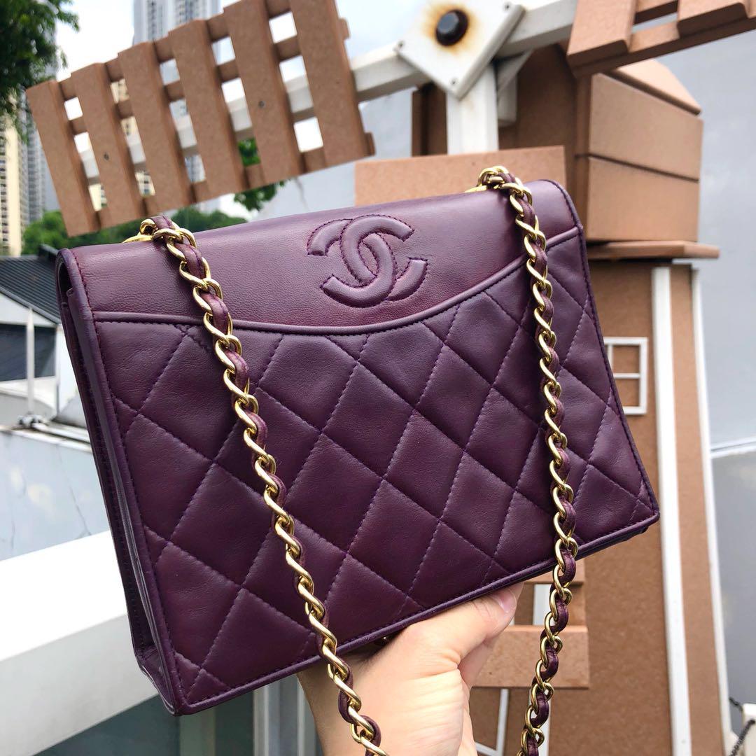 Authentic Chanel Royal Dark Purple Small Sling Bag with 24k Gold Hardware