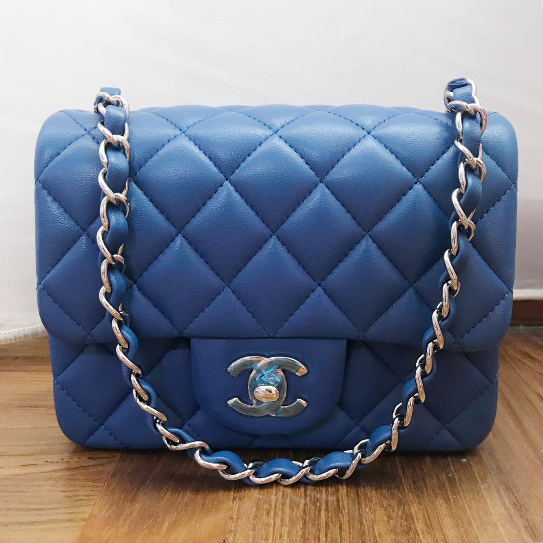 Chanel Royal Blue Lambskin Chevron Double Flap Bag