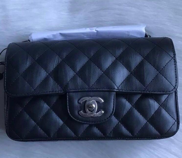 Chanel mini rectangle 17K dark charcoal, Women's Fashion, Bags