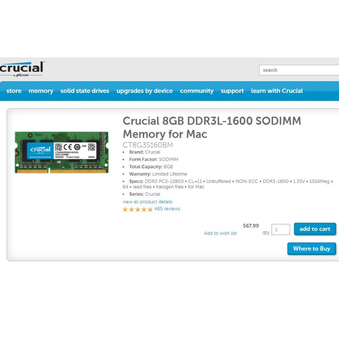 Crucial 8gb Ddr3l 1600 Pc3 12800 Memory For Mac Laptop Notebook Apple Mac Book Mac Pro Electronics Computer Parts Accessories On Carousell