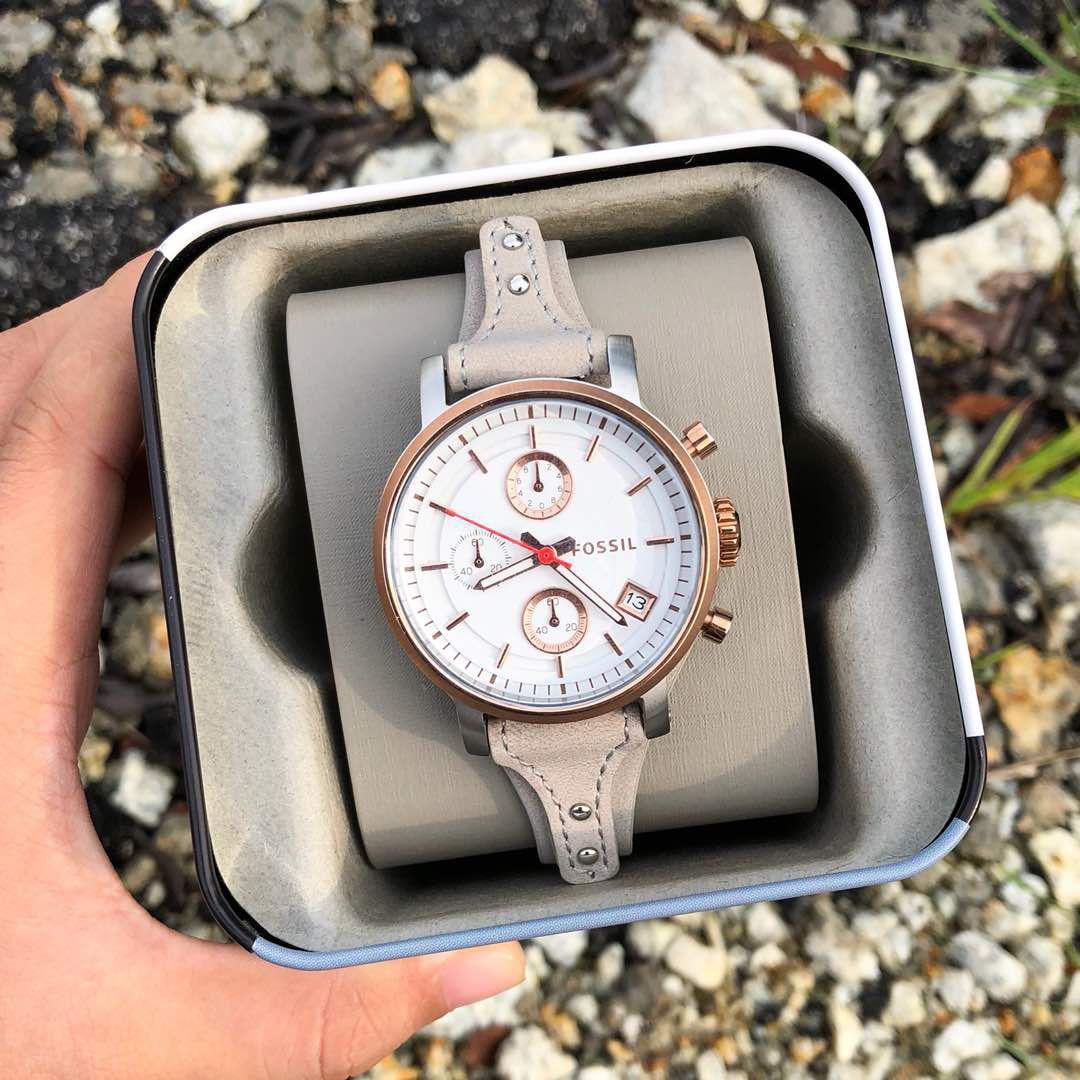 Fossil ES3625 Boyfriend Chronograph Bone Leather Watch Women s