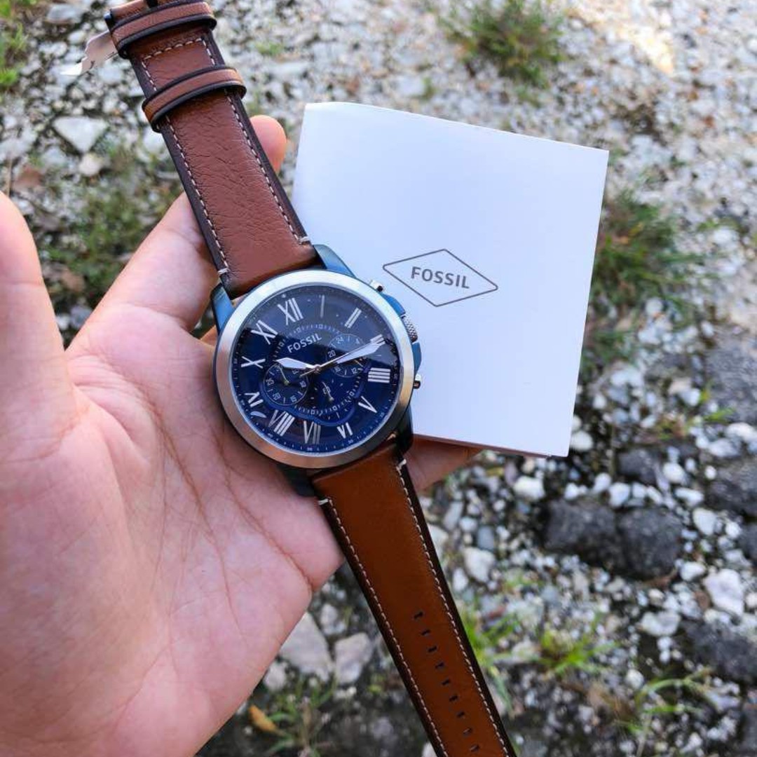 Fossil fs5151 grant chronograph leather watch hot sale