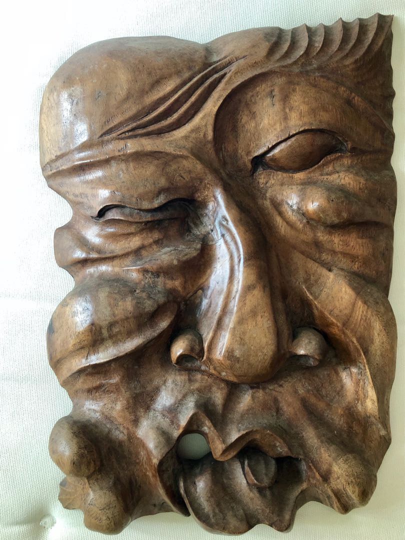 Hand Carved Wooden Wall Hanging Mask Face