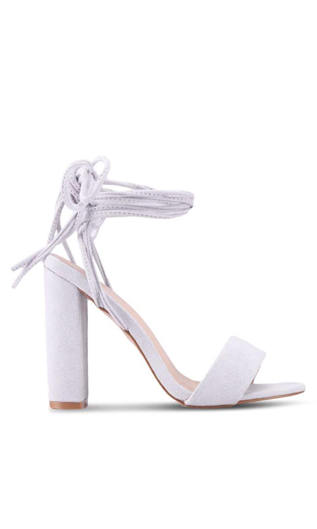 lace up block heels white