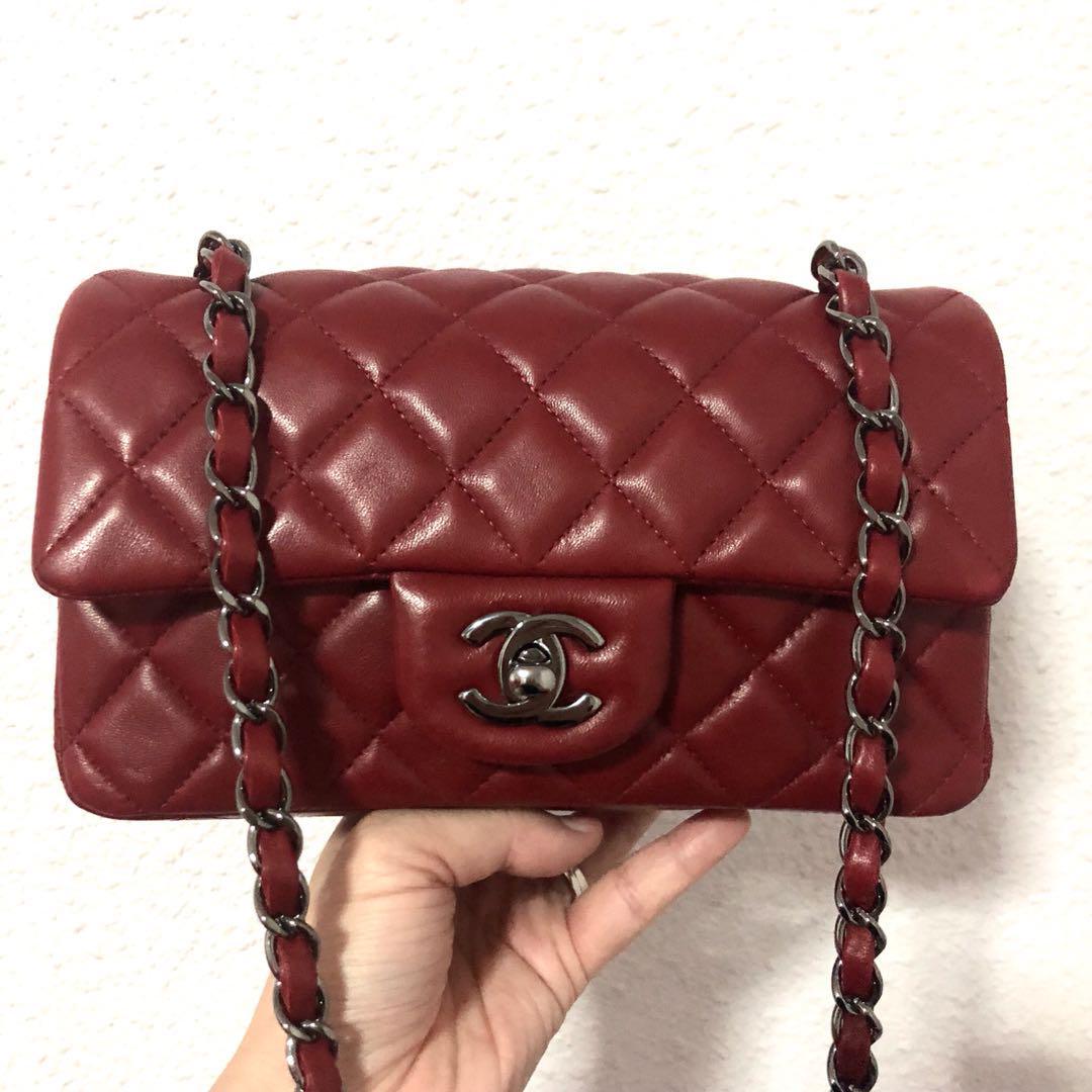 Reserved Authentic Chanel Wine Red Lambskin Puffy Mini In Like New Condition And Full Set Luxury Bags Wallets Handbags On Carousell