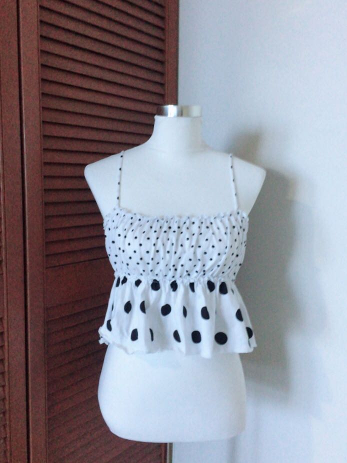 white and black polka dot crop top