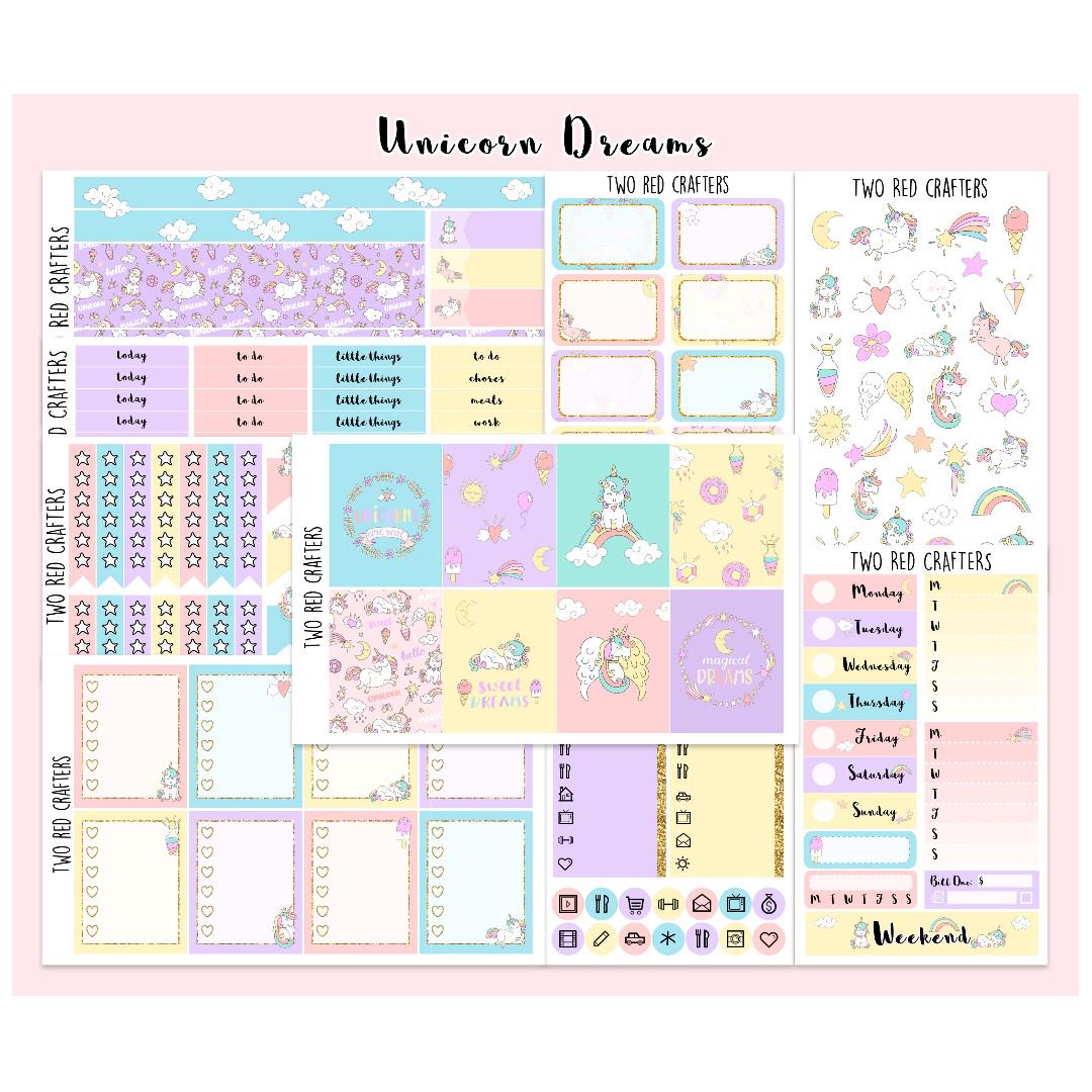 Unicorn Dreams Planner Sticker Kit For Erin Condren Vertical