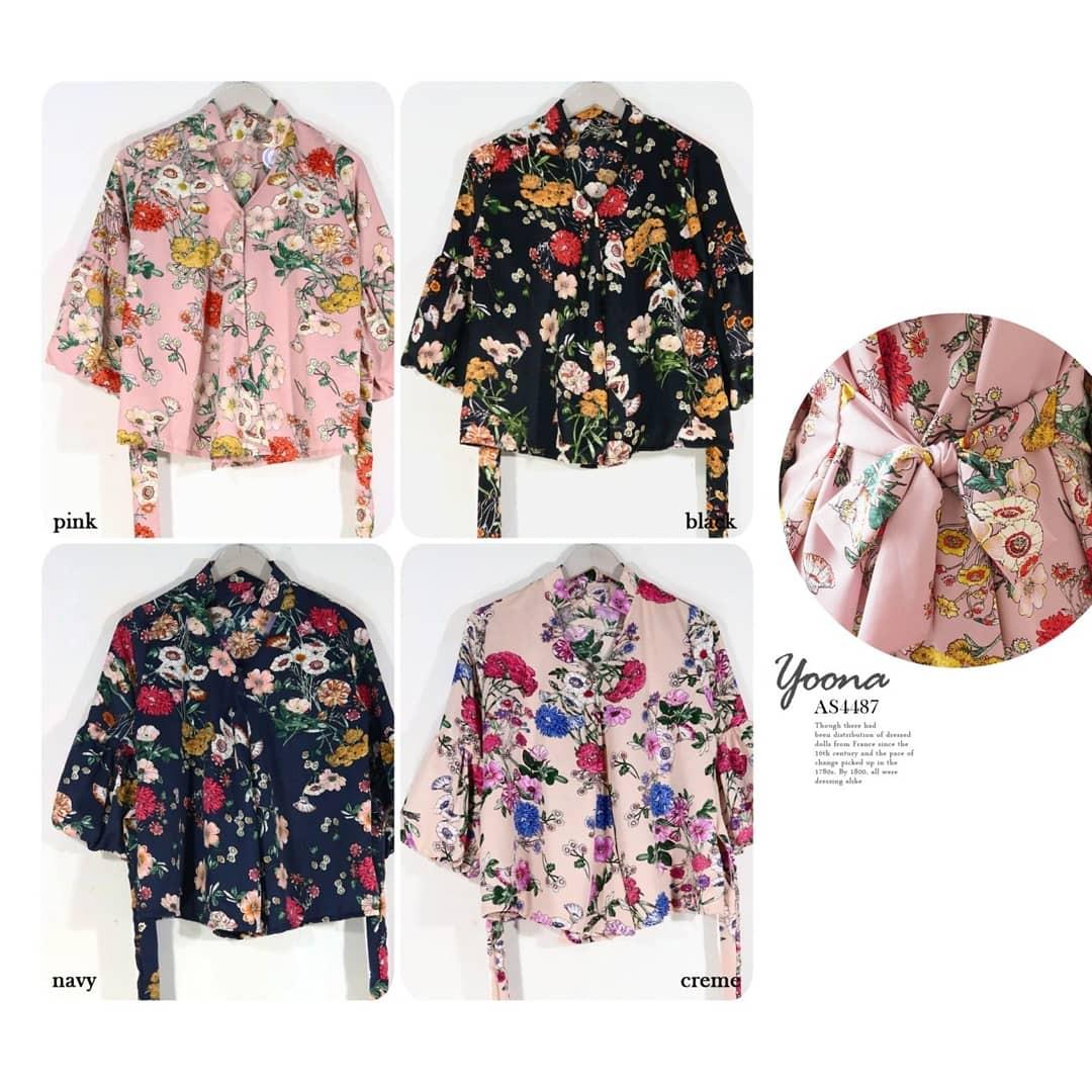 Yn4487 Fashion Baju Outfit Pakaian Atasan Blouse Motif Bunga Lengan Panjang Cewek Wanita Murah Fesyen Wanita Pakaian Wanita Di Carousell