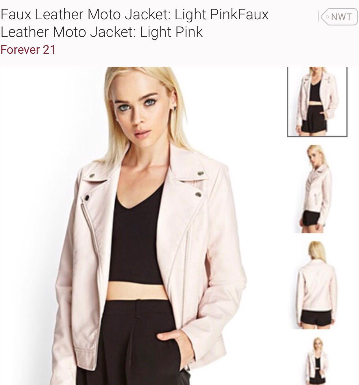 Pink leather jacket forever 21 hot sale