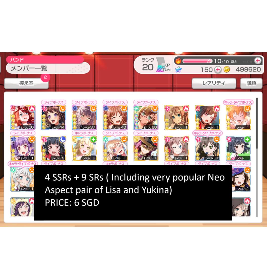 Jp Bang Dream Bandori 5 Ssr 4 Starter Account With Neo Aspect Pair Video Gaming Gaming Accessories Game Gift Cards Accounts On Carousell