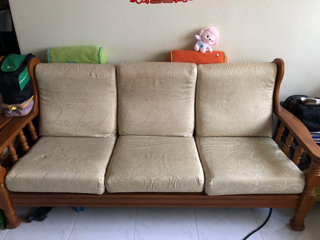 Old School Cushion And Wooden Sofa Set Furniture Sofas On Carousell