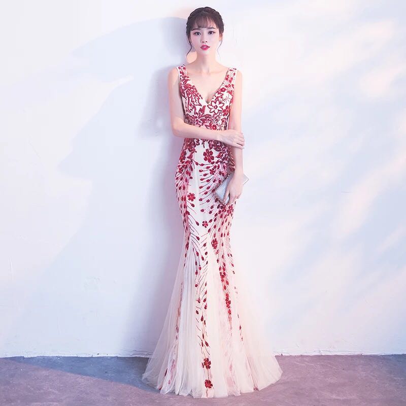 red and white evening gowns