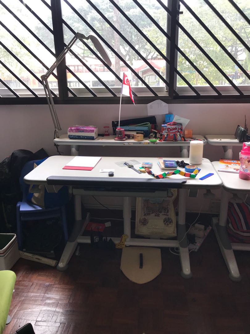 Scool ergonomic study table and chair (2 sets), Furniture & Home Living