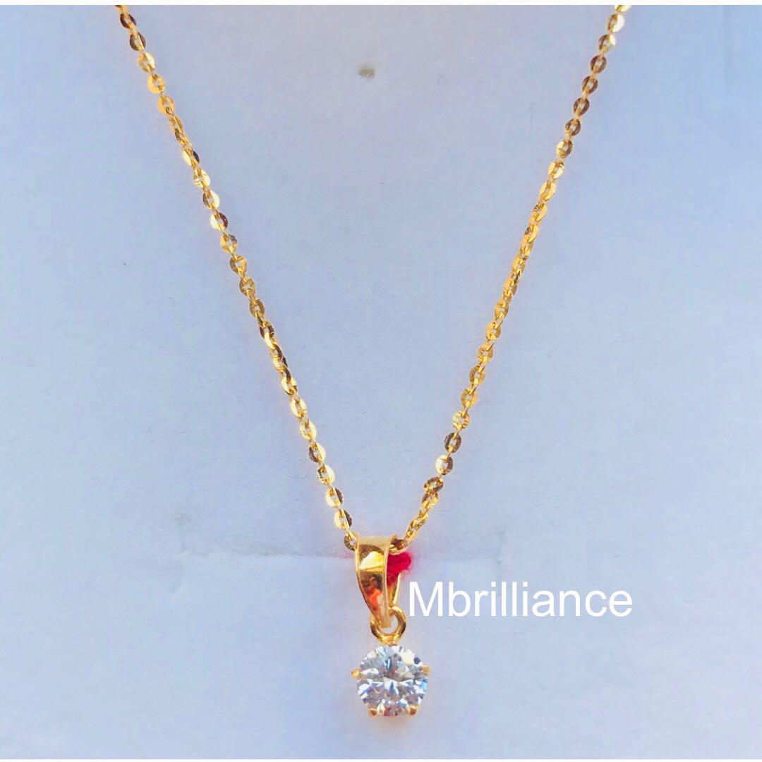 Slim polo chain solitaire cz stone necklace set 916 gold