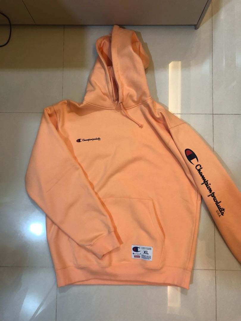supreme x champion hoodie peach