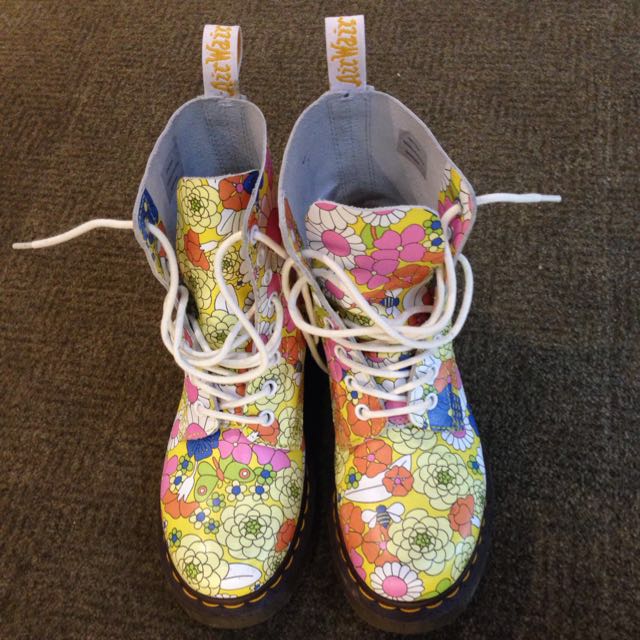 yellow floral doc martens
