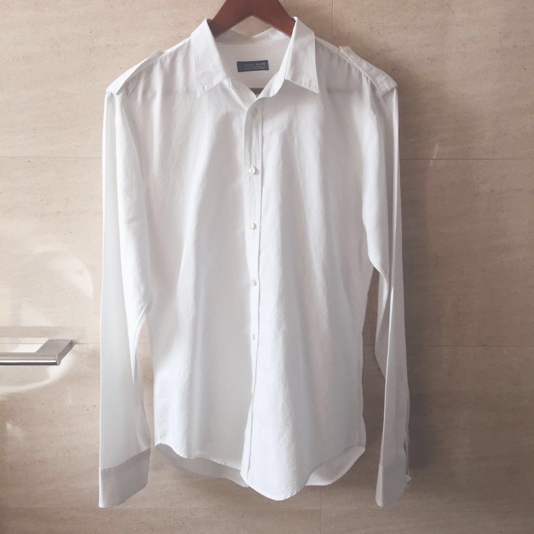 Zara Man Crisp Button Up White Shirt 