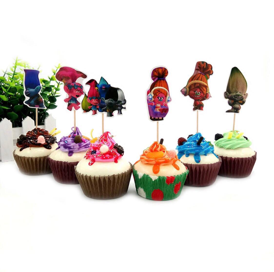 12 Pcs Trolls Cupcake Topper Cake Toppers Birthday Party