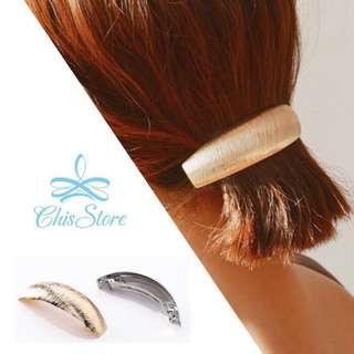 Chis Store【月形絲痕髮夾】簡約 金屬 優雅 質感 馬尾 抓夾 髮夾 一字夾 魚嘴夾 馬尾夾 MZB0403