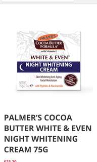 palmers cocoa butter white & even night whitening cream 75g