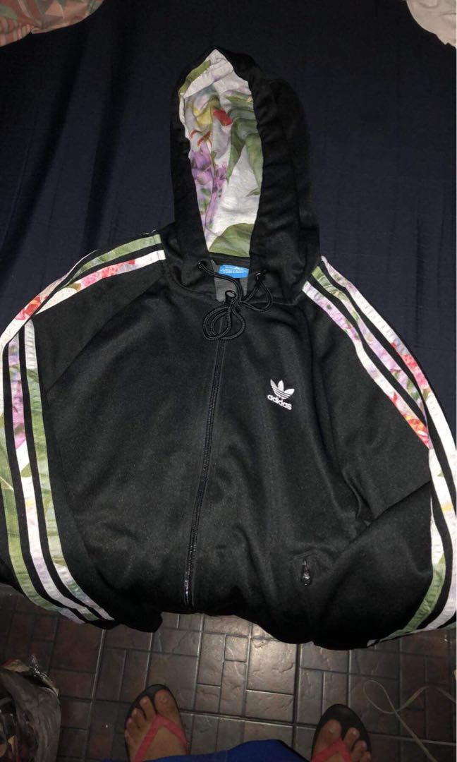 Adidas Floral stripe zip up hoodie Women s Fashion Coats Jackets and Outerwear on Carousell
