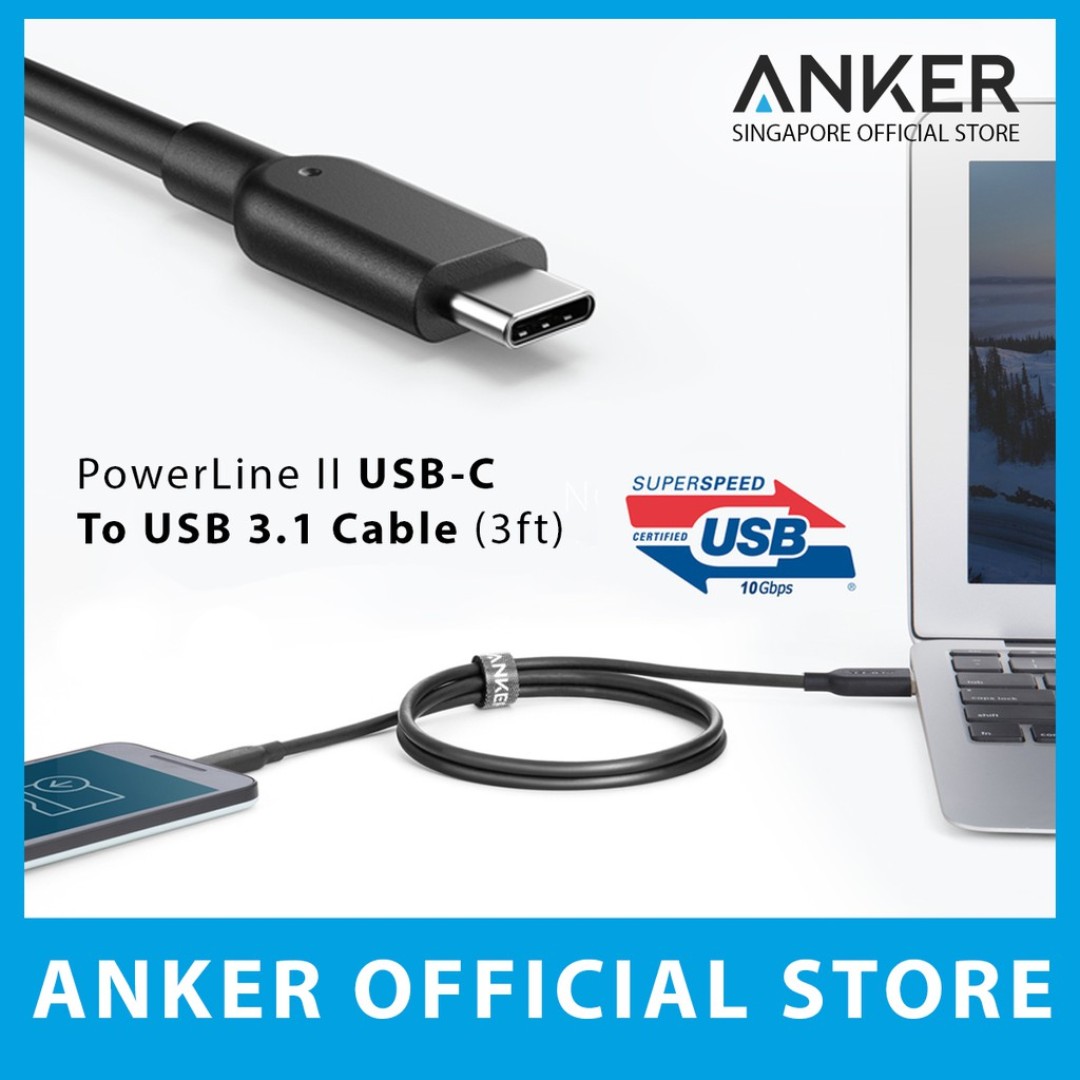Anker Powerline Ii Usb C To Usb 3 1 Gen2 Cable 3ft Mobile Phones Tablets Mobile Tablet Accessories Power Banks Chargers On Carousell