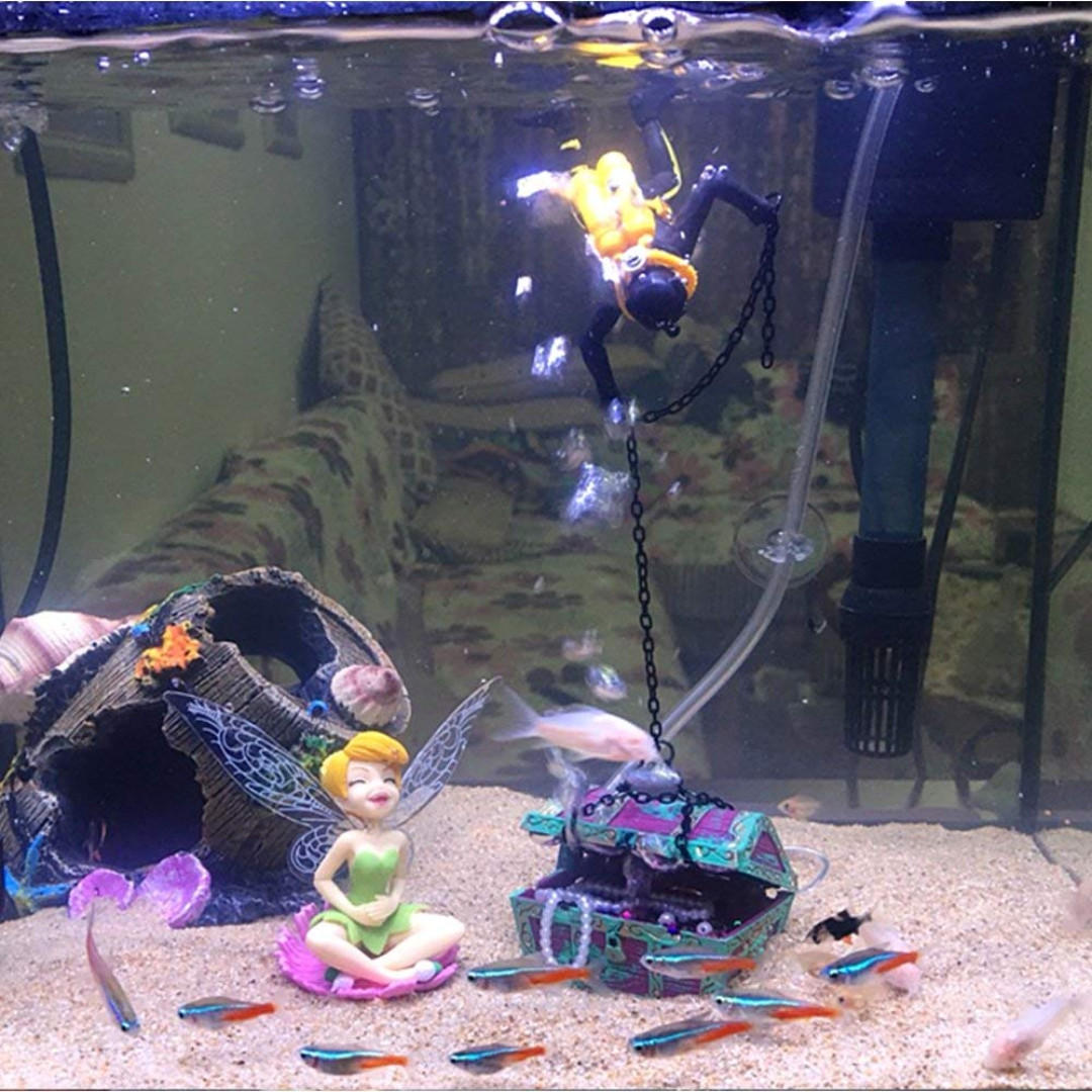 Aquarium Ornament Undersea Treasure Chest Diver Fish Tank