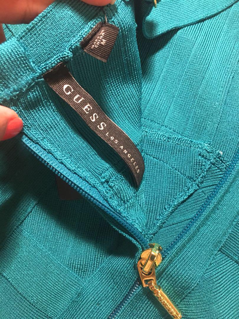 Authentic Guess sexy Turquoise green deep V bandage dress Women s