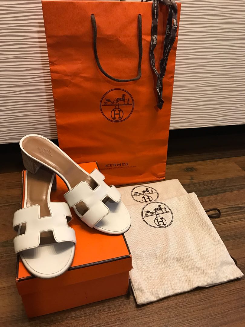 Authentic Hermes White Oasis Sandals 