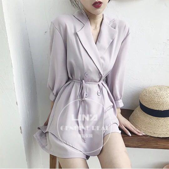 lilac blazer and shorts